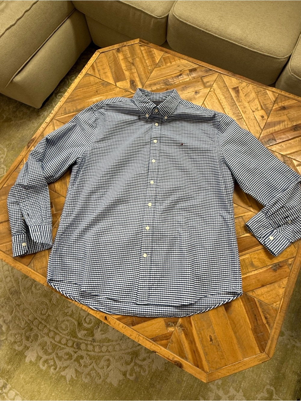 Tommy Hilfiger Blue and White Gingham Button-Down Shirt